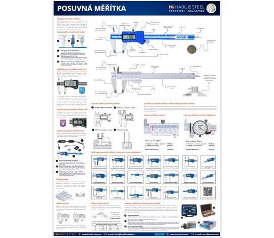 Edukativní plakát s lištami a provázkem k zavěšení - posuvná měřítka A0