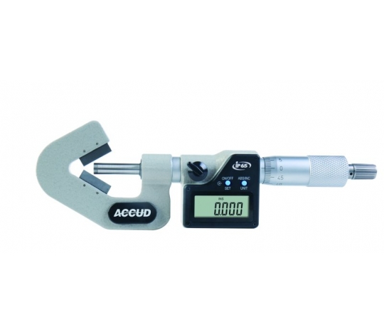 ACCUD 334-045-55 třmenový digitální mikrometr s prizmatickými měřicími plochami, 25-45mm/1.0-1.8
