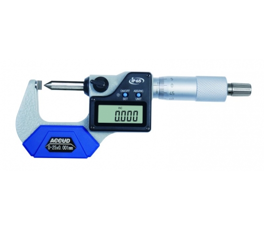 ACCUD 319-001-21 digitální PONIT mikrometr, 0-25mm/0-1 flat-se špičatými měřicími plochami tips (0.001mm/0.00005
