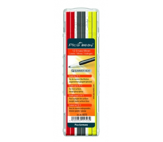 Pica - tuhy na většinu materiálů pro tesařskou tužku ( Barva: grafit + žlutá + červená - odolná teplotě do 70°C )