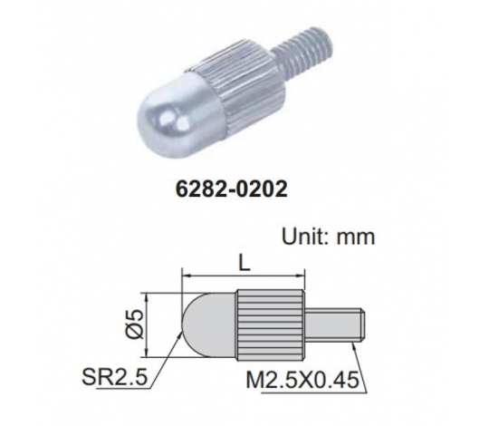 INSIZE 6282-0202 měřící dotek pro úchylkoměry vypouklý L=5mm