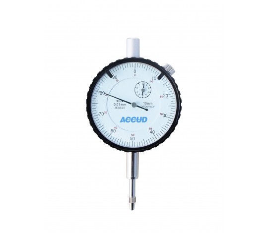 ACCUD 226-010-11 nárazuvzdorný přesný číselníkový úchylkoměr 0-10mm ( 0,01mm ) s ouškem
