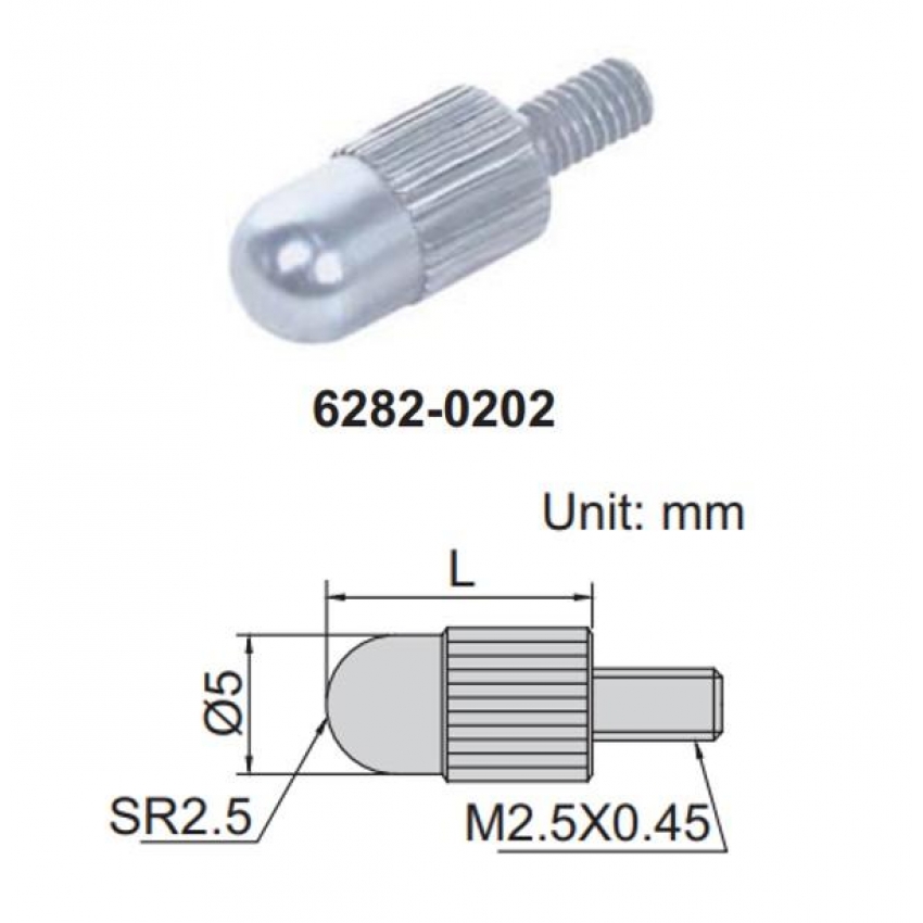 INSIZE 6282-0205 měřící dotek pro úchylkoměry vypouklý L=15mm