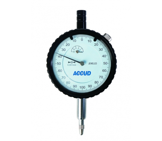 ACCUD 222-001-01 přesný číselníkový úchylkoměr 0-1mm ( 0,001mm ) s ouškem na zadní straně