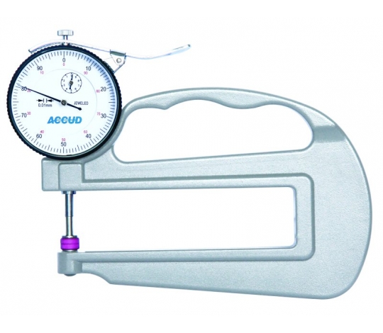 ACCUD 444-010-12 číselníkový tloušťkoměr, oválné - ploché doteky 0-10mm ( 0.02mm )