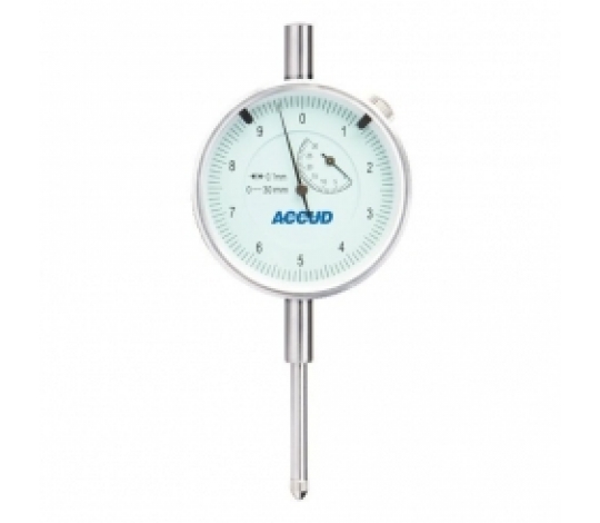 ACCUD 230-010-11 mechanický přesný číselníkový úchylkoměr 0-10mm ( 0,1mm ) s ouškem na zadní straně