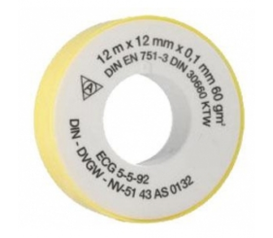 Těsnící teflonová páska 10 m × 12 mm × 0,075 mm, 60 g/m²