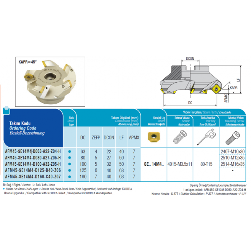 Fréza nástrčná 45° AFM45-SE14M4-D125-B40-Z06