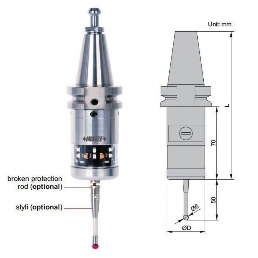 Kompaktní doteková sonda IP68 s optickým přenosem dat INSIZE 9407-2 BT50
