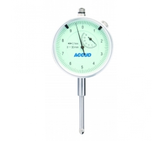 ACCUD 230-025-11 mechanický přesný číselníkový úchylkoměr 0-25mm ( 0,1mm ) s ouškem na zadní straně
