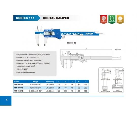 ACCUD 111-012-10W digitální posuvné měřítko 300mm/12