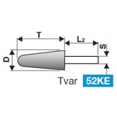 Brousící tělísko kuželové zaoblené se stopkou BRUSIVO 436186 /32561 2056.0015/ - T52 - 20x63-6x40 mm R6