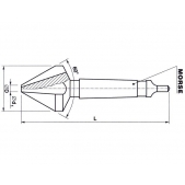 Záhlubník kuželový 60° s kuželovou stopkou HSS, 221624, 16x60 mm,DIN 334 D , ISO 3293