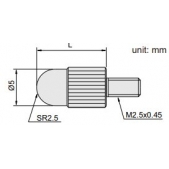 ACCUD 270-002-01 měřící dotek radiusový R2,5mm pro úchylkoměry, ocel / L5mm /