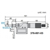 ACCUD 376-001-03 digitální mikrometrická hlavice 0-25mm/0-1” ROTATING SPINDLE with clamp nut spherical(SR5) IP65 datový výstup  (0.001mm/0.00005