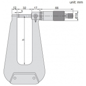 ACCUD 336-001-05 mikrometr 0-25mm / 310mm na měření plošných materiálů R/F (0.01mm)