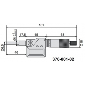 ACCUD 376-001-02 digitální mikrometrická hlavice 0-25mm/0-1” ROTATING SPINDLE s plochou měřící plochou(karbid) IP65 datový výstup  (0.001mm/0.00005